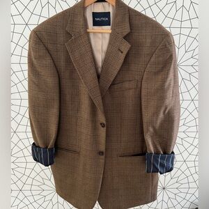 Vintage Nautica Wool Blazer | Brown Glen Plaid Check